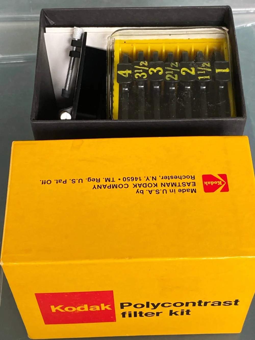 Kodak Polycontrast Filter Kit Model A Darkroom Set w/ Holder & Box Vintage